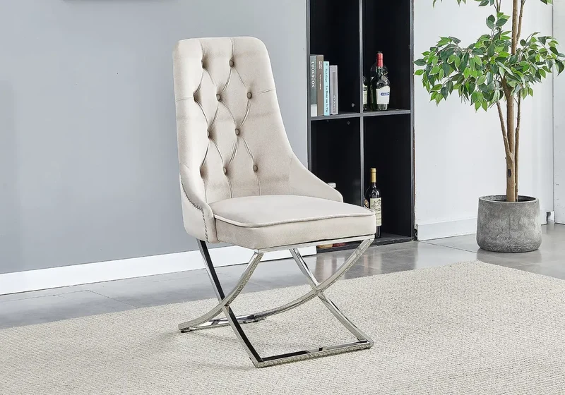 Chaises en velours taupe et tête de lion argentée - Glade x4