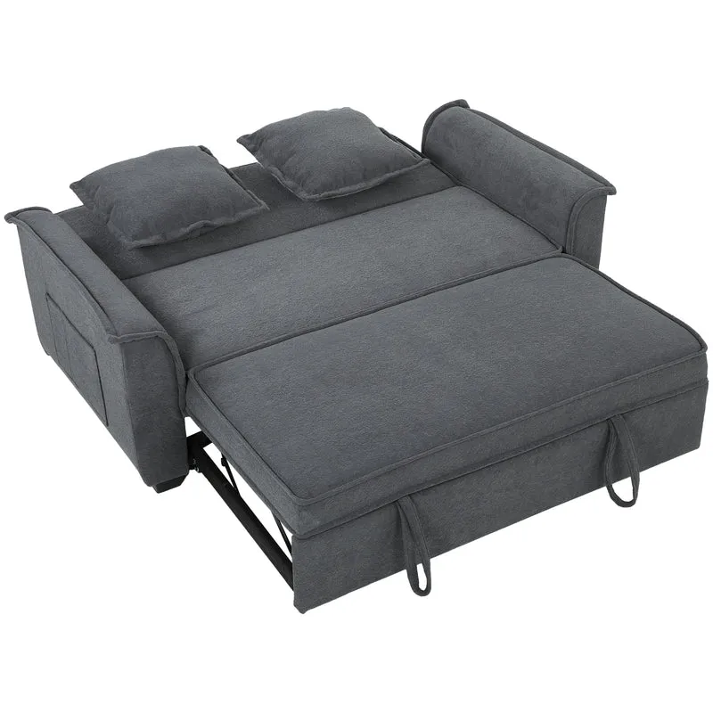 Canapé convertible 2 places 168 x 85 x 86 cm lit 135 x 181 cm poche latérale moderne contemporain en chenille gris 21_0003658