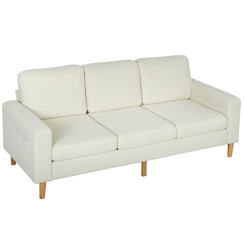 Canapé 3 places 192 x 80 x 84.5 cm assise rembourrée haute densité coussins moelleux moderne en velours côtelé beige 21_0003527