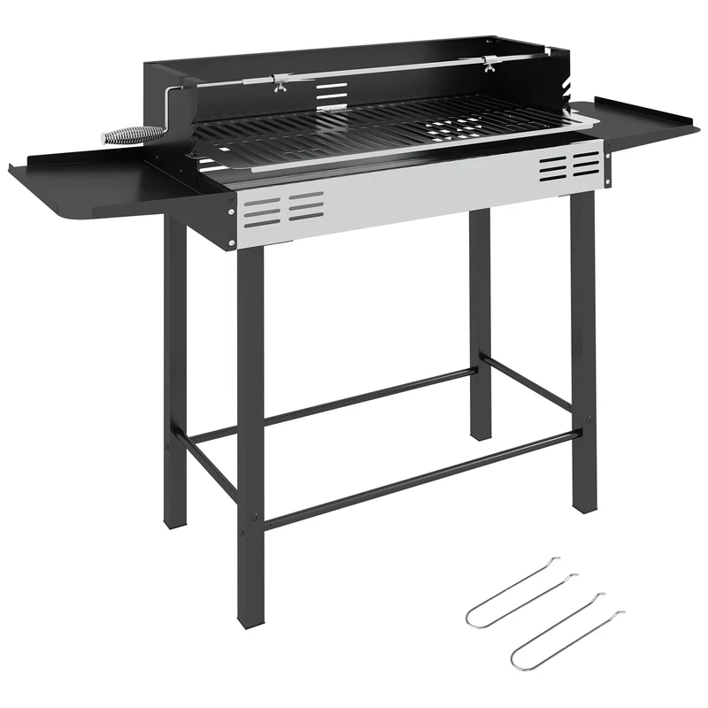 Barbecue au charbon jardin 118 x 32 x 90 cm rôtissoire 3 niveaux étagères pliables industriel en acier inoxydable noir 21_0004390