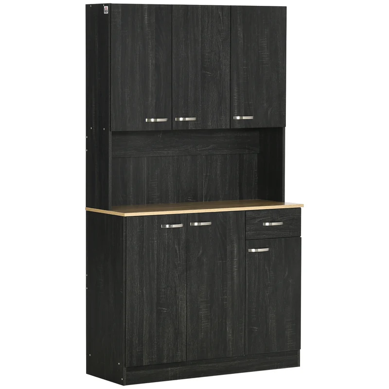 Armoire de cuisine 101 x 39 x 180 cm grand plateau et nombreux rangements contemporain en panneaux de particules noir 21_0000976
