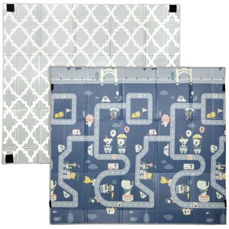 Tapis de jeu pliable pour bébé 202 x 180,5 x 1 cm surface réversible antidérapante design moderne salon en xpe gris 21_0000756