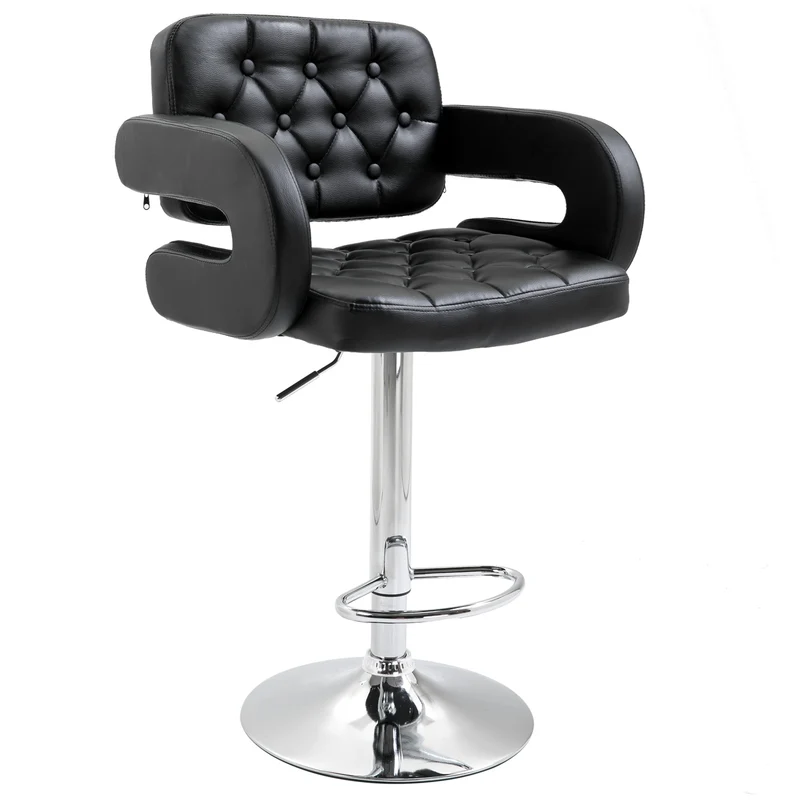 Tabouret de bar pivotant réglable 61 x 50 x 93-113 cm assise rembourrée accoudoirs design moderne salon en PU noir 21_0002160