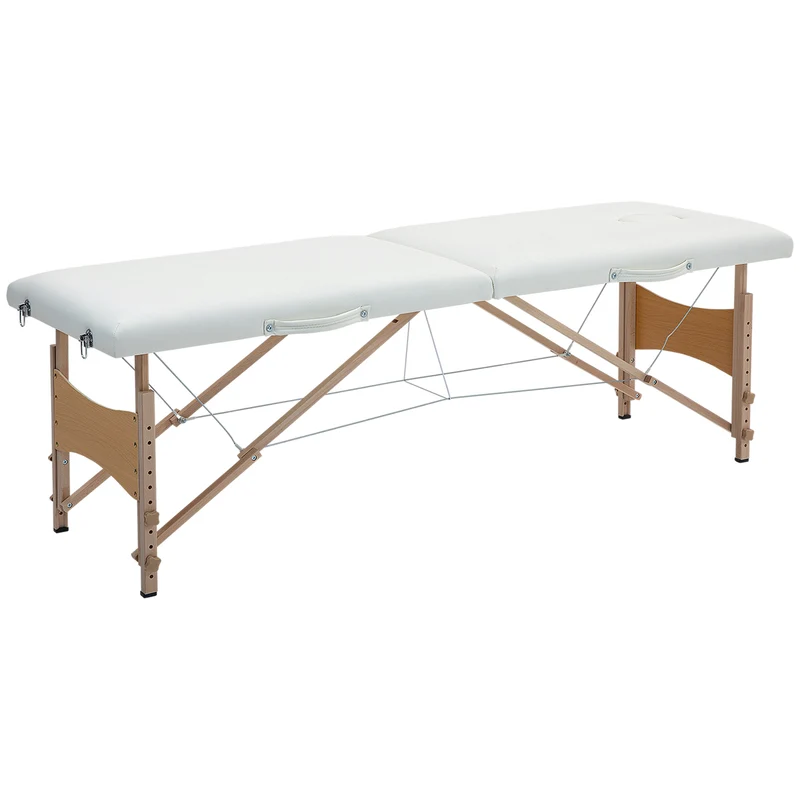 Table de massage pliante 186 x 60 x 61-87 cm hauteur réglable appui facial amovible charge 150 kg moderne en PVC crème 21_0000771