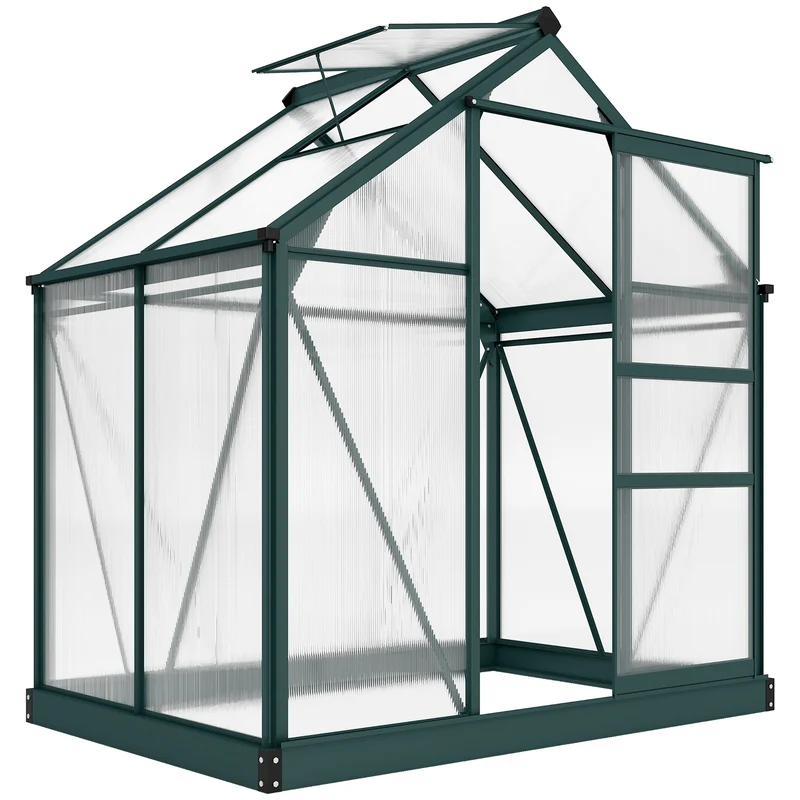 Serre de jardin 190 x 132 x 201 cm résistante aux uv fondation renforcée contemporain épuré en polycarbonate vert foncé 21_0004049
