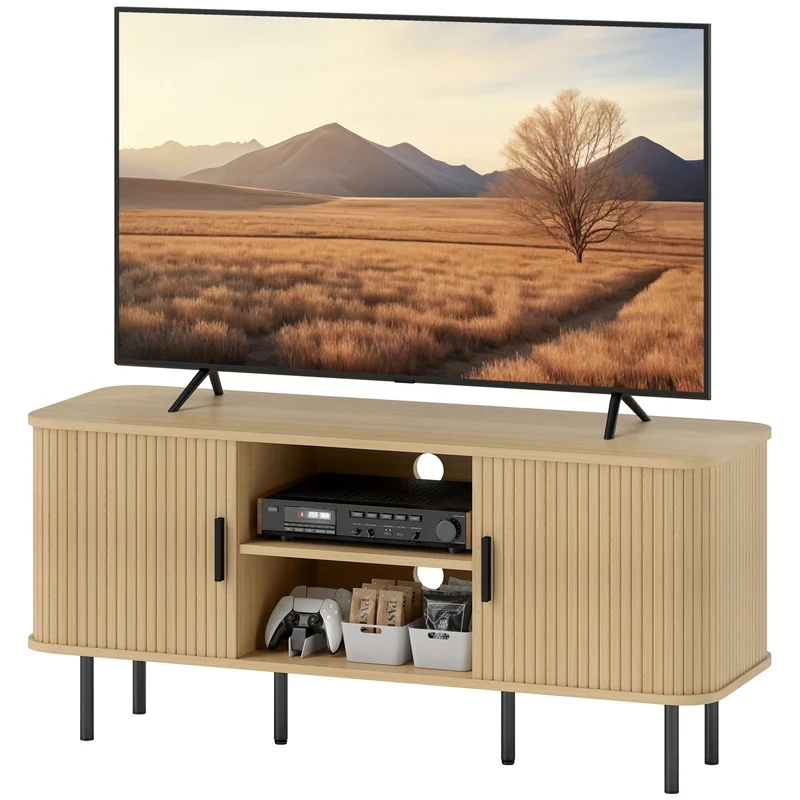 Meuble télévision pour salon 120 x 40 x 55 cm rangement optimisé gestion des câbles scandinave épuré stable en MDF chêne 21_0003421