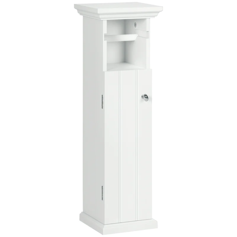 Meuble porte-papier toilette colonne 21.5 x 17.8 x 66.5 cm gain de place placard style épuré contemporain en MDF blanc 21_0001950