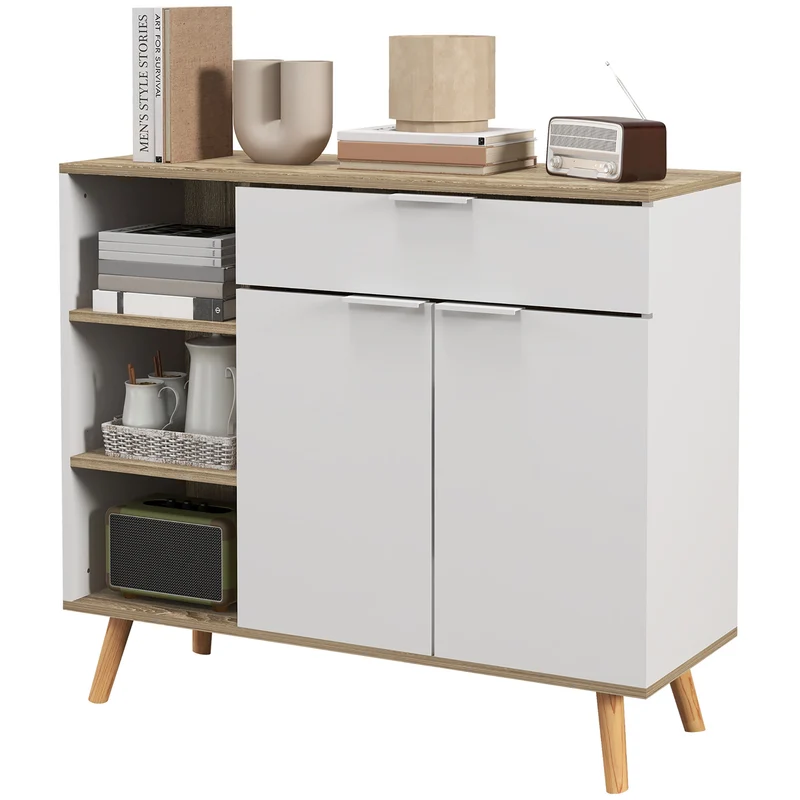 Meuble de rangement buffet cuisine 95 x 35 x 85 cm grand rangement modulable tiroir placard scandinave épuré en MDF blanc 21_0003159