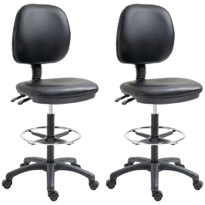 Lot de 2 tabourets à roulettes réglables salon bureau 49.5 x 46 x 69-91 cm assise rembourrée moderne en plastique noir 21_0006348