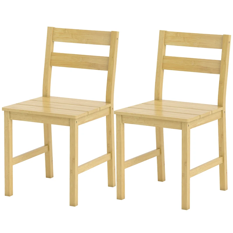 Lot de 2 chaises de salle à manger 42 x 45 x 80 cm dossier incurvé finition vernie scandinave en bambou bois naturel 21_0003384