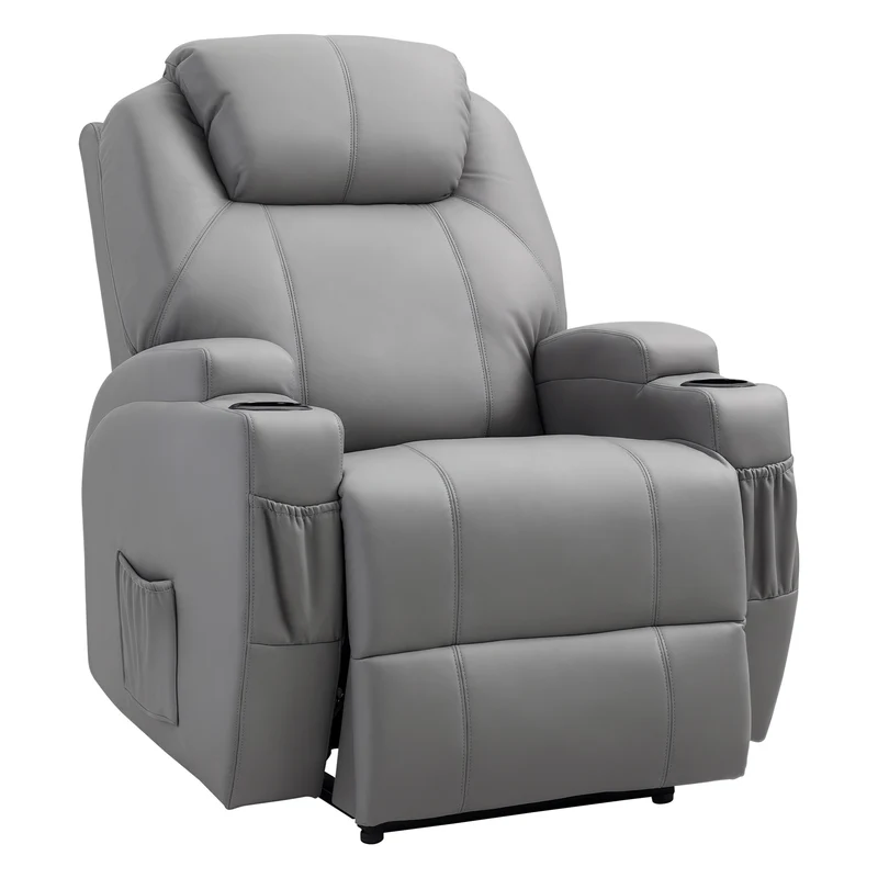 Fauteuil de massage inclinable électrique 82 x 97 x 110 cm siège ergonomique 8 points dossier réglable design en PU gris 21_0000803