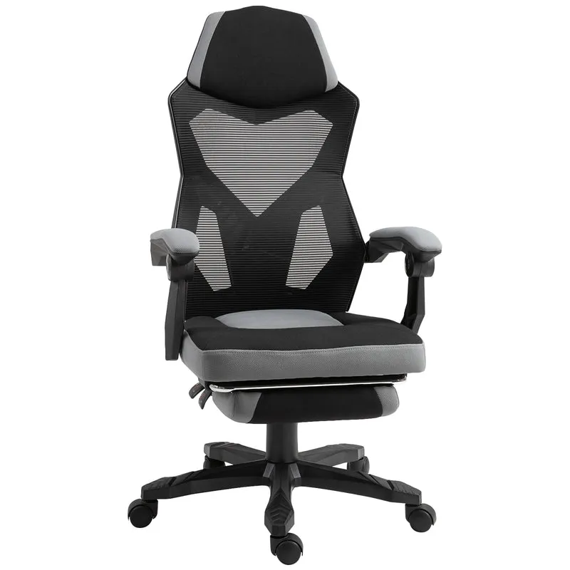 Fauteuil de bureau jeux et travail 58 x 63 x 112-122 cm assise réglable repose-pied rétractable moderne en tissu gris 21_0006175