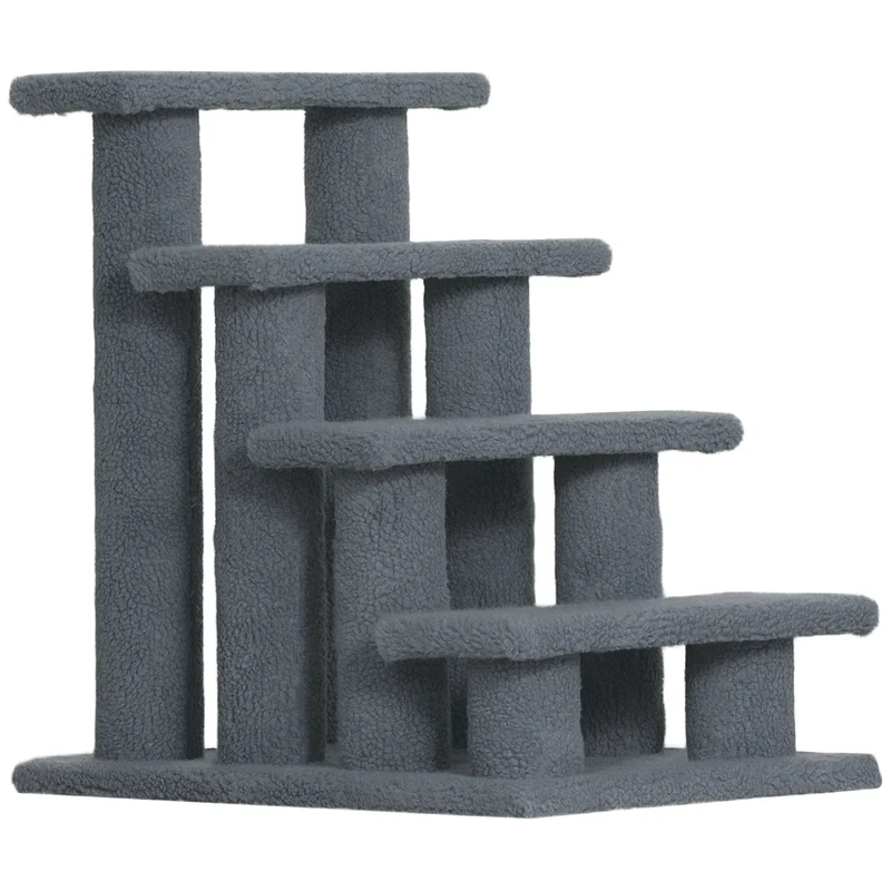 Escalier pour animaux canapés 61 x 41 x 60 cm aide mobilité confort moelleux moderne cosy en bois d'ingénierie gris 21_0007609