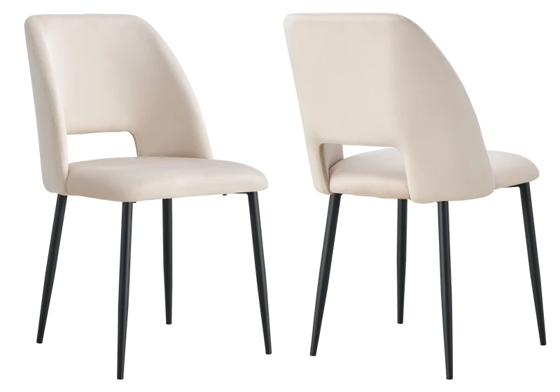 Chaise en velours beige avec dossier ouvert - Leoni x4
