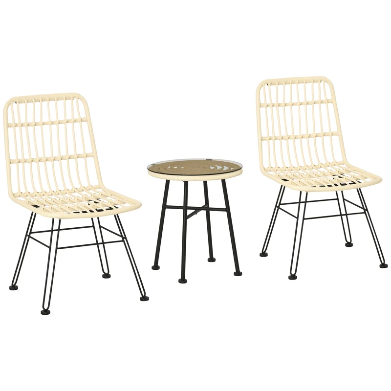 Ensemble bistro extérieur 3 pièces 45 x 50 cm coussins déhoussables confortable style tendance en résine tressée crème 21_0006014