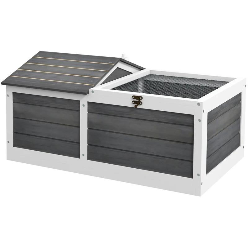 Enclos pour tortue double espace 86 x 54 x 43 cm niche abritée porte toit ouvrant style contemporain en bois gris foncé 21_0007832
