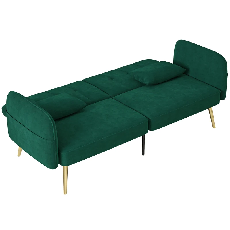 Canapé convertible 2 places 180 x 74 x 80 cm dossier réglable confort mousse dense scandinave en polyester vert foncé 21_0003455