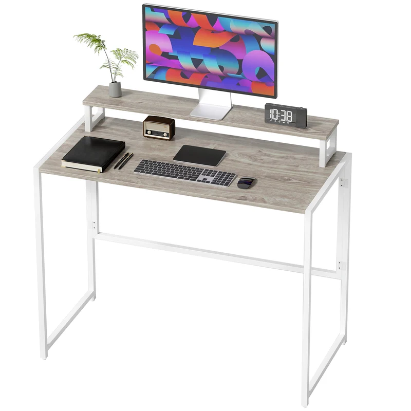 Bureau pliable chambre gain de place 100 x 48 x 87.5 cm support rehausseur ergonomique style épuré en MDF bois naturel 21_0002564