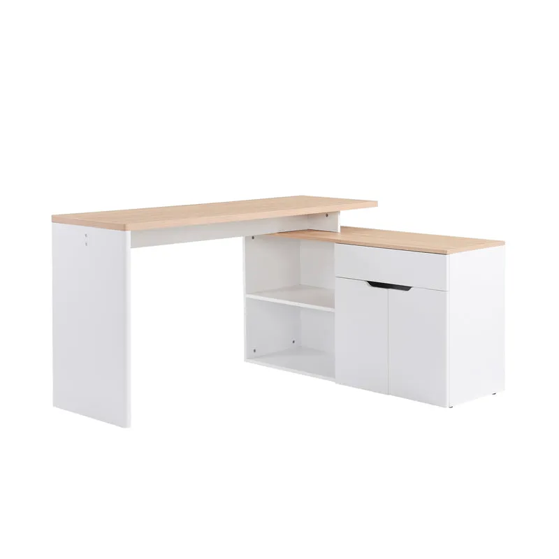 Bureau modulable en angle 140 x 117 x 76 cm multirangements gain de place salon veiné contemporain épuré en MDF blanc 21_0002434