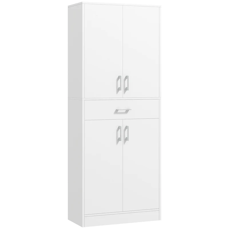 Buffet haut armoire de cuisine 70,8 x 34 x 180 cm rangement tiroir étagères réglables contemporain épuré en MDF blanc 21_0003205