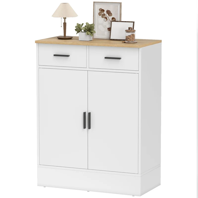 Buffet de rangement 68,6 x 35 x 90,3 cm étagère réglable anti-basculement moderne épuré en panneau de particules blanc 21_0002982