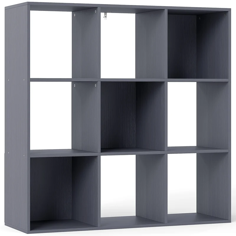 Bibliothèque 9 compartiments 91 x 29,5 x 91 cm gain de place stable contemporain salon en panneau de particules gris 21_0001718