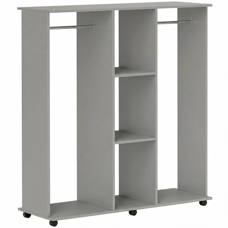 Armoire penderie mobile 120 x 40 x 128 cm double tringle capacité optimisée contemporain en panneaux de particules gris 21_0001425