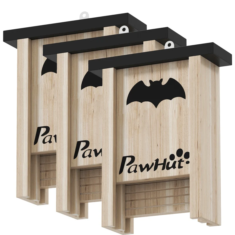 Lot de 3 nichoirs à chauves-souris jardin 18 x 6 x 22,5 cm plateforme rainurée imperméable rustique en bois naturel 21_0008001