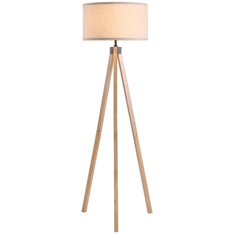 Lampadaire trépied salon 45 x 45 x 152 cm lumière douce abat-jour cylindrique design scandinave intérieur en lin beige 21_0007006