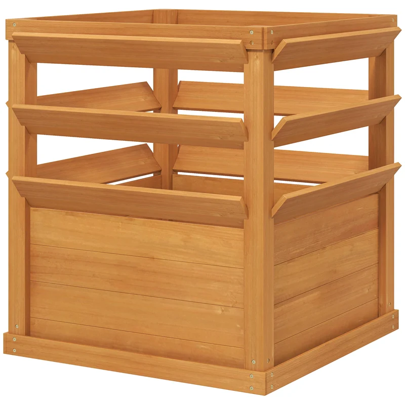 Jardinière surélevée de jardin 65 x 65 x 73 cm bon drainage treillis pour plantes style rustique en bois marron clair 21_0005576