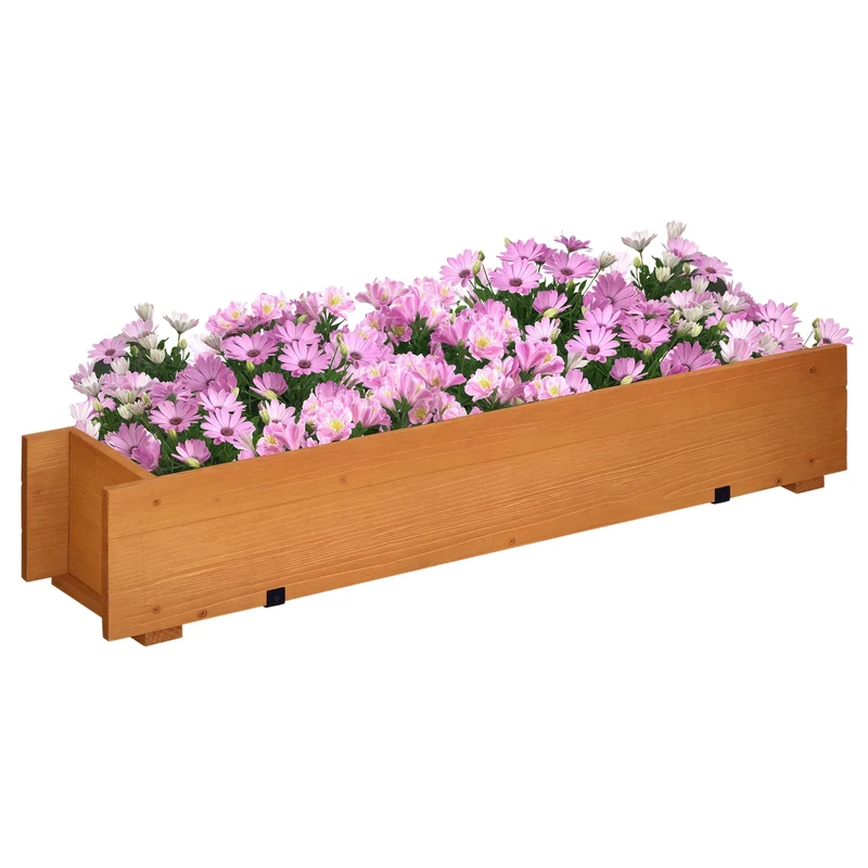Jardinière rectangulaire suspendue balcon 91 x 18 x 16.5 cm drainage supports métal rustique en bois de sapin marron 21_0004297