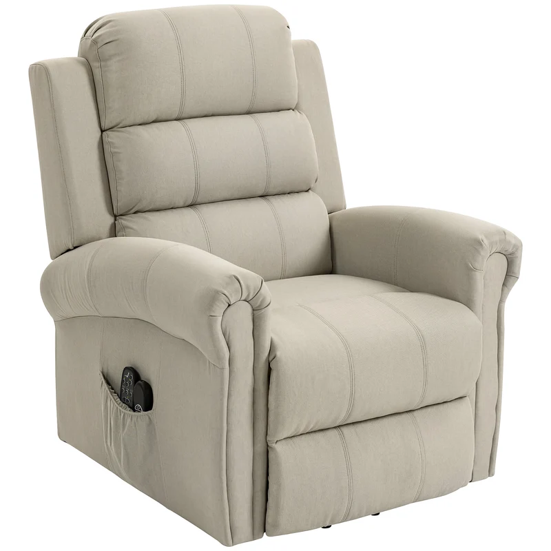 Fauteuil releveur électrique inclinable télécommandé 87 x 87,5 x 108 cm massage chauffant moderne en polyester beige 21_0000814