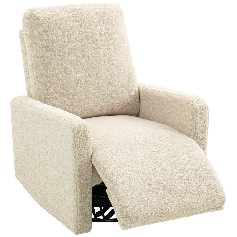 Fauteuil inclinable pivotant 76 x 94 x 100 cm assise spacieuse inclinaison 135° contemporain en tissu bouclette beige 21_0003607