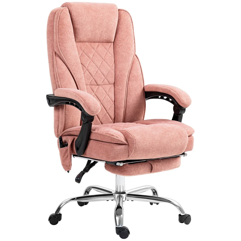 Fauteuil de bureau ergonomique 67 x 72 x 119 cm massage chauffant dossier inclinable moderne contemporain en velours rose 21_0006256