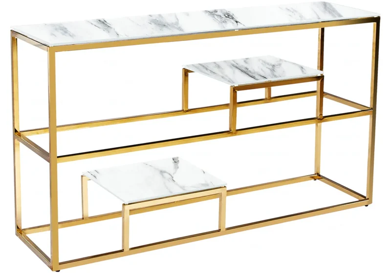 Console dorée marbre blanc - Sora