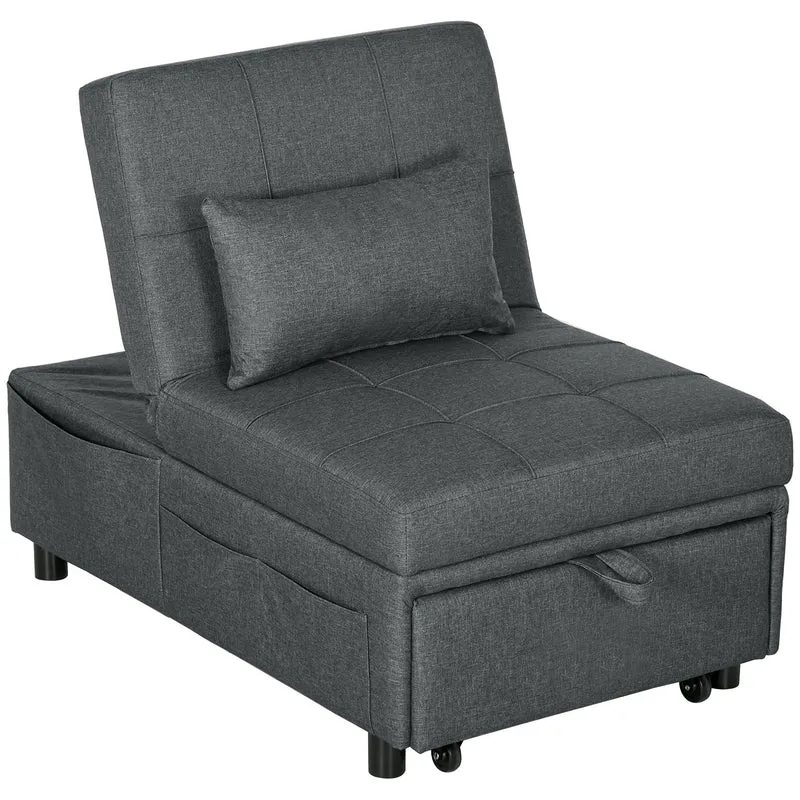 Fauteuil convertible 1 place lit 65.5 x 104 x 81 cm assise rembourrée dossier réglable contemporain en polyester gris 21_0003152