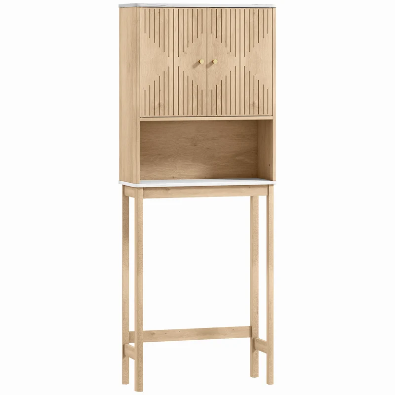 Meuble pour wc dessus de toilette 66 x 25 x 168 cm étagères réglables gain de place contemporain sécurisé en MDF chêne 21_0002105