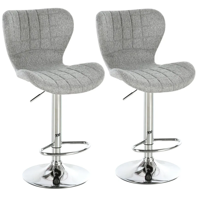 Lot de 2 tabourets de bar assise ergonomique réglable pivotant 360° 50 x 38 x 59-81 cm design contemporain en lin gris 21_0002186