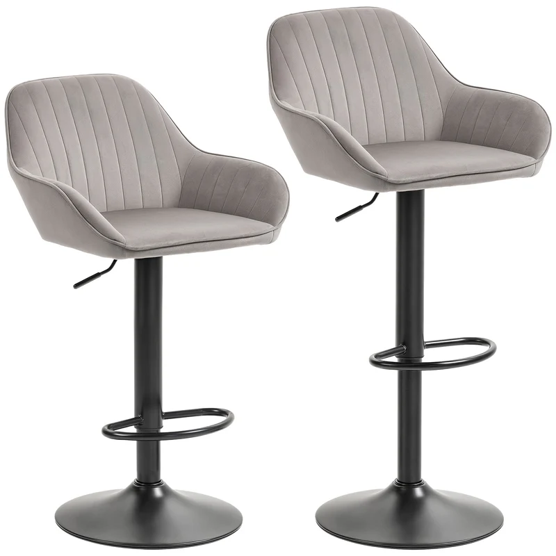 Lot de 2 tabourets de bar 50.5 x 50 x 87-107 cm pivotant 360° dossier rembourré contemporain moderne en polyester gris 21_0003327