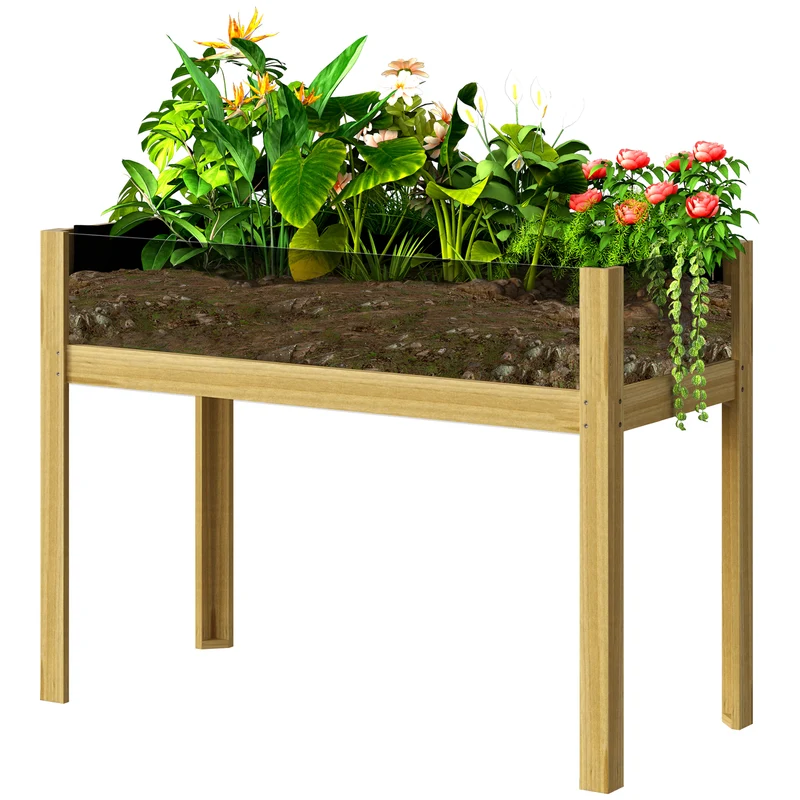 Jardinière sur pieds carré potager 110 x 50 x 80 cm observation facile et drainage optimal rustique en bois naturel 21_0005492