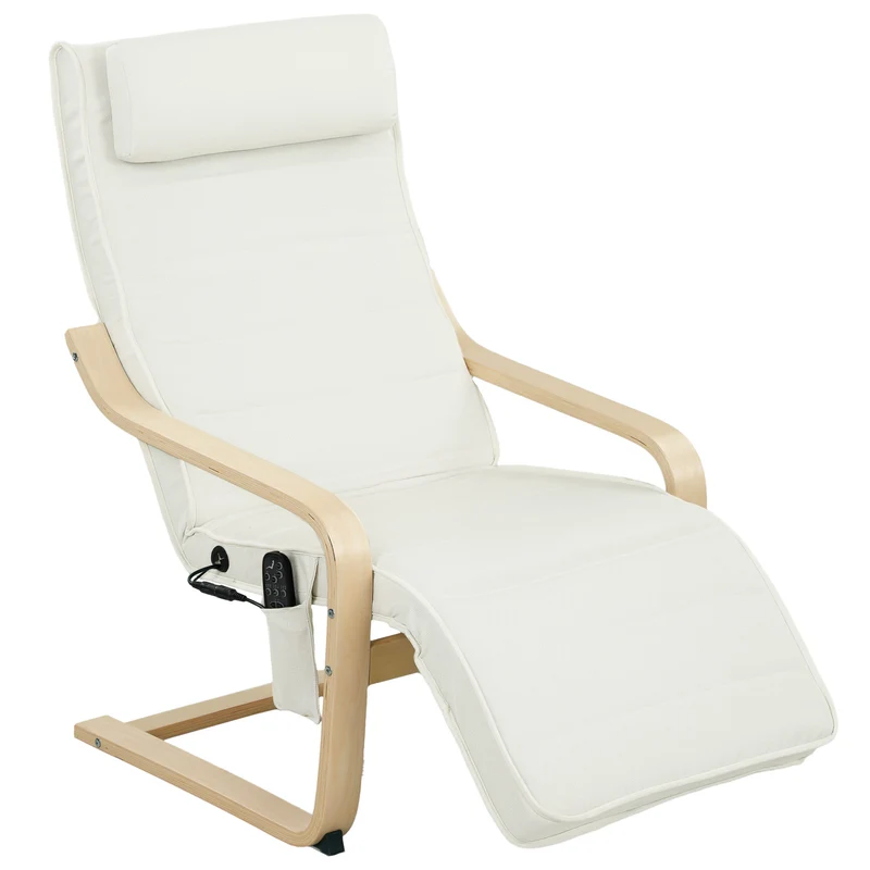 Fauteuil relax de salon dossier haut 67 x 95 x 101 cm massage 8 points chauffage lombaire moderne épuré en lin crème 21_0003495