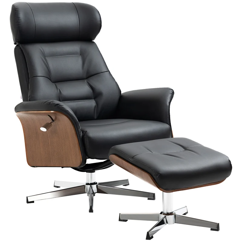 Fauteuil relax avec tabouret inclinable 135° têtière réglable 80 x 84 x 108 cm ergonomique design moderne en PU noir 21_0003085