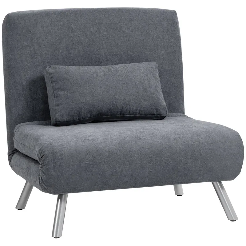 Fauteuil convertible 1 place clic-clac 80 x 75 x 83 cm lit rabattable dossier 5 positions moderne en flanelle gris foncé 21_0003521
