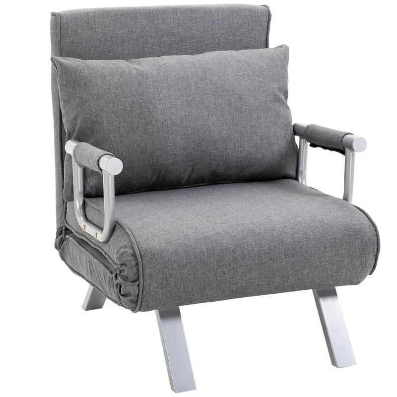 Fauteuil chauffeuse convertible 65 x 69 x 80 cm déhoussable lavable dossier réglable contemporain en lin gris clair 21_0001683