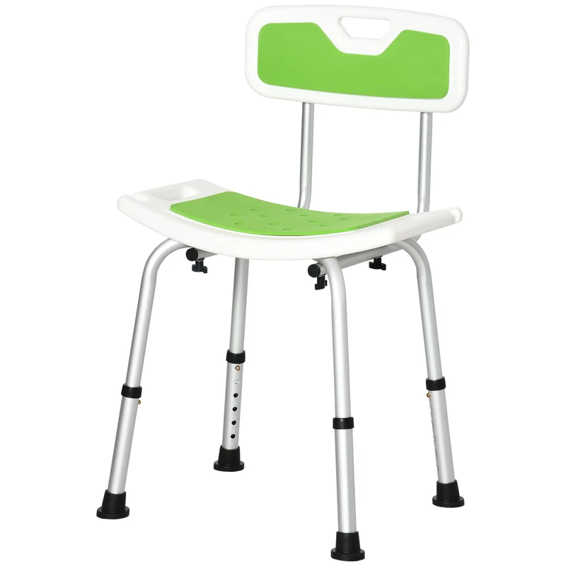 Chaise de bain pour seniors réglable 51,5 x 49,5 x 68,5-81 cm assise concave pieds antidérapants épuré en aluminium vert 21_0000888