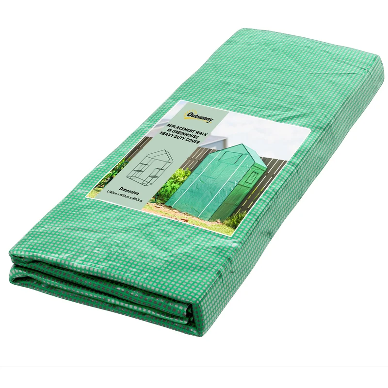 Bâche de remplacement pour serre 140 x 73 x 190 cm protection anti uv porte enroulable design épuré en polyéthylène vert 21_0004351