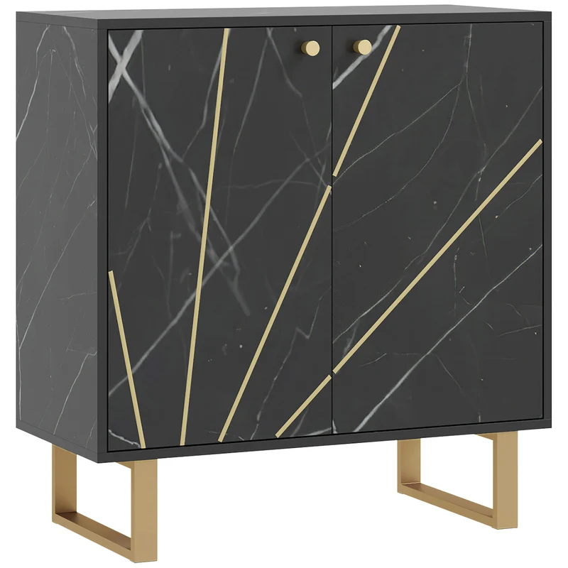 Buffet de rangement deux portes étagère réglable 76 x 35 x 77 cm espace moderne montage nécessaire en mélamine noir 21_0003418