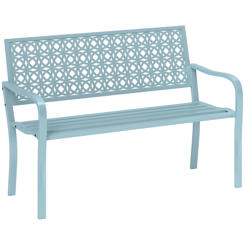 Banc de jardin deux places 127 x 63 x 85 cm résistant assise incurvée idéal pour terrasse style industriel en acier bleu 21_0005261