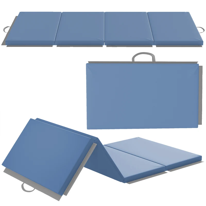 Tapis de gymnastique pliable 180 x 80 x 5 cm antidérapant transportable 2 poignées cosy en polyéthylène expansé bleu clair 21_0006596