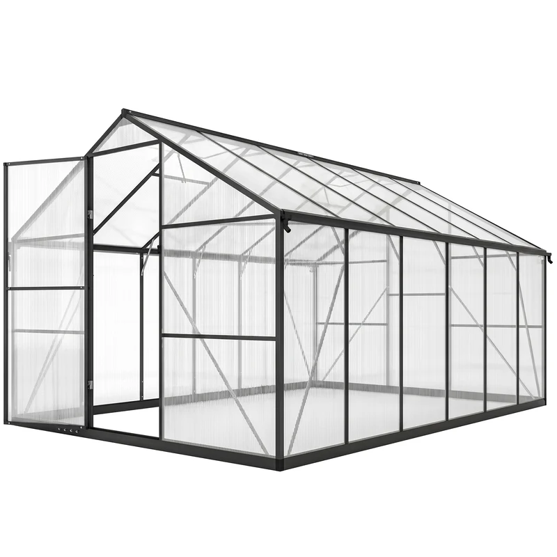 Serre de jardin 363 x 247 x 205 cm porte battante aération réglable design moderne épuré en polycarbonate transparent 21_0005656